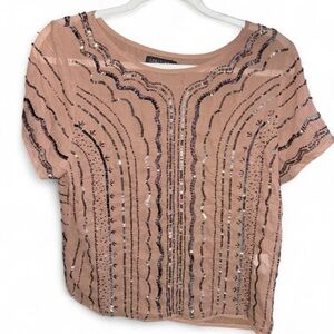 Trettiore tan beaded/sequin top Size 6